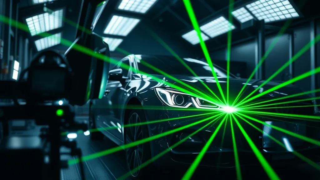 A high-tech automotive laboratory with specialized lighting,