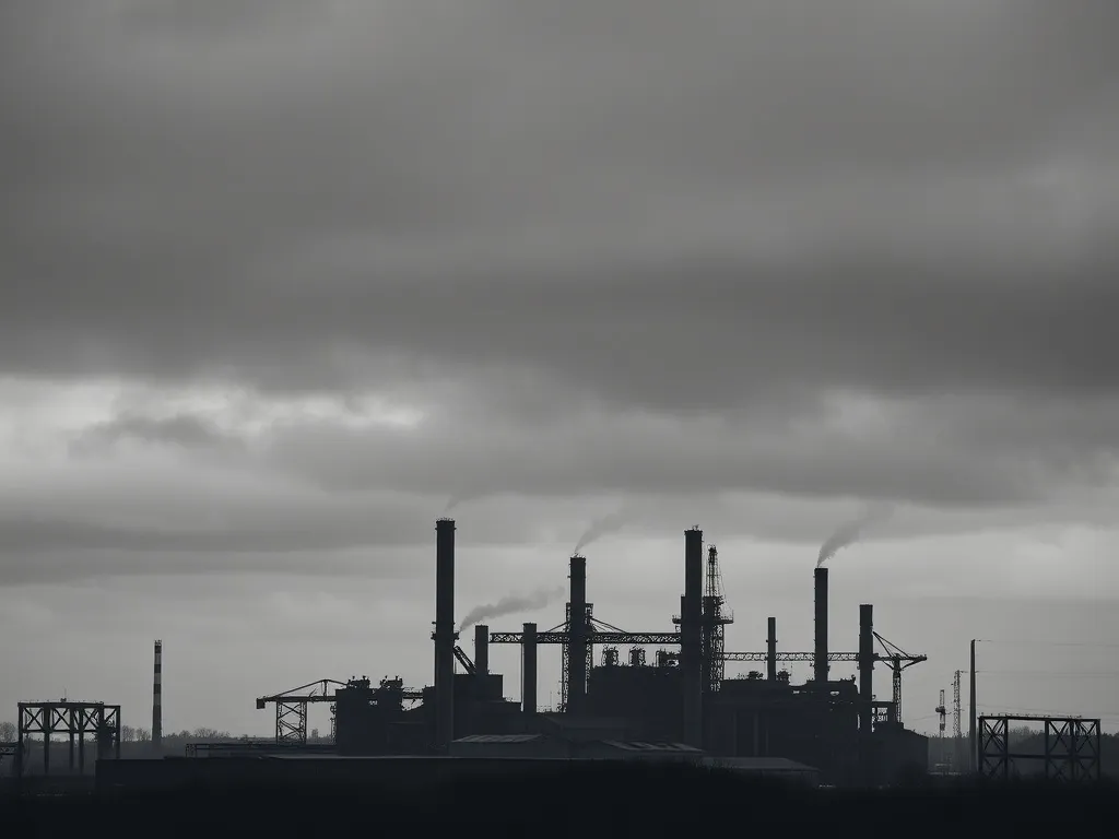 Industrial landscape of Liege Belgium with steel factory sil