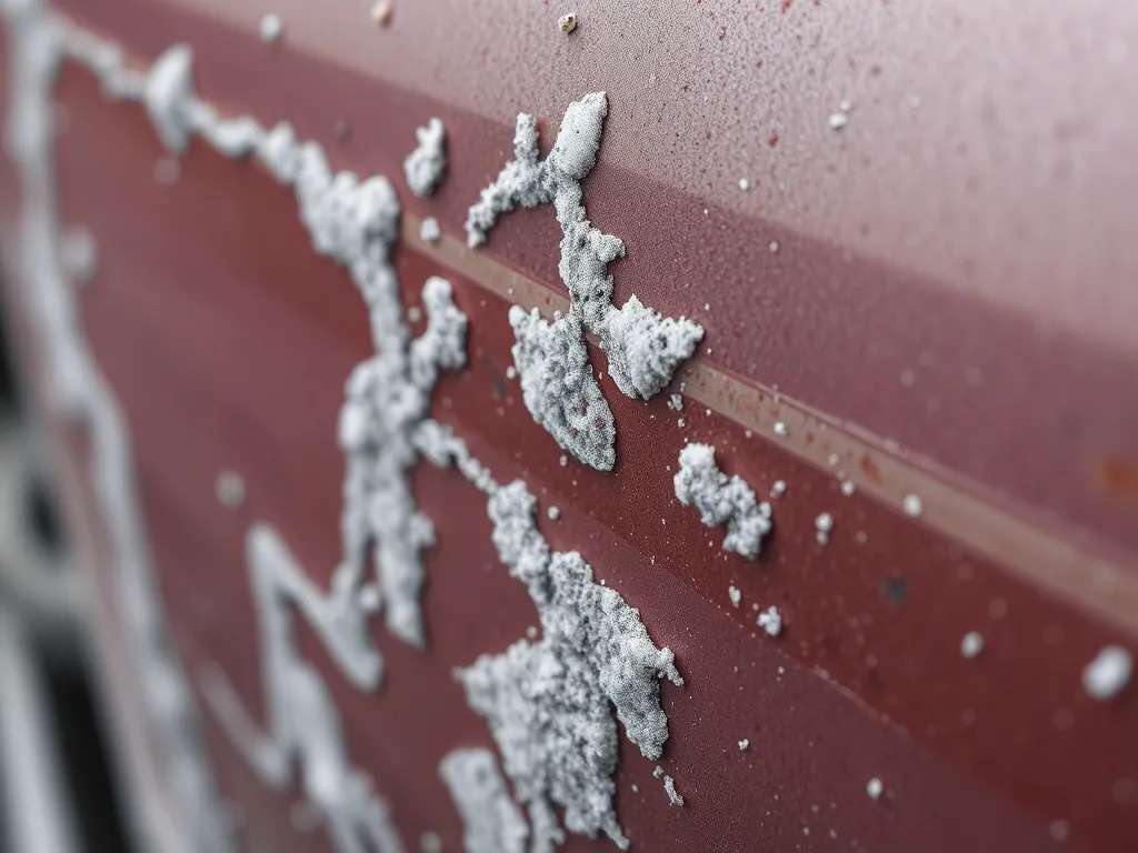 Macro photography of car paint corrosion caused by road salt